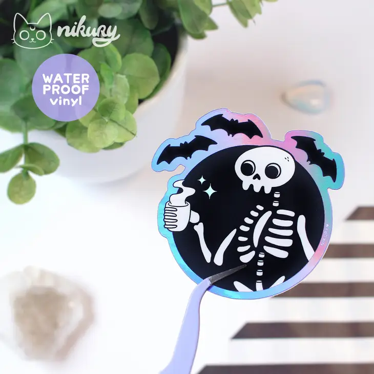 Nikury: "Skeleton Coffee" Holographic Vinyl Sticker