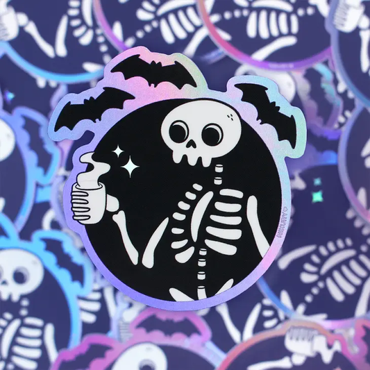 Nikury: "Skeleton Coffee" Holographic Vinyl Sticker