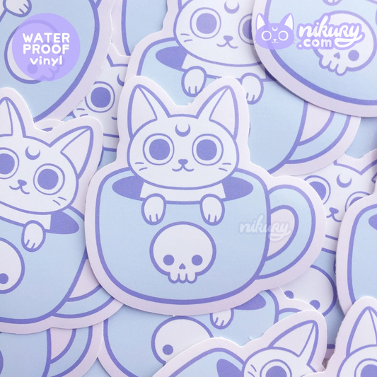Nikury: "Tea Mug Cat" Vinyl Sticker (different colors)