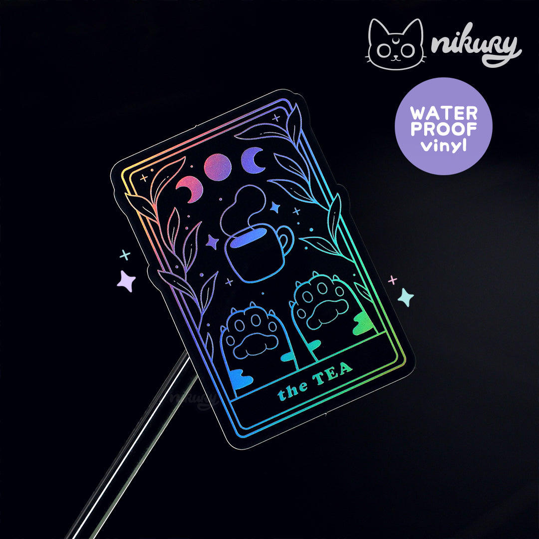 Nikury: "The Coffee Cat Tarot" Holographic Vinyl Sticker